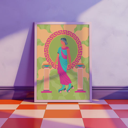 Roller Skating Grecian Goddess Art Print